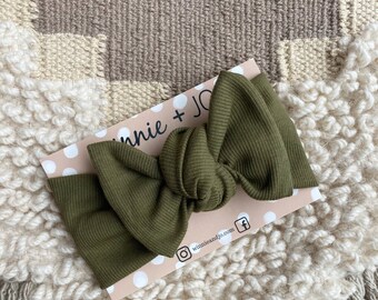 Olive Ribbed Bow Headband