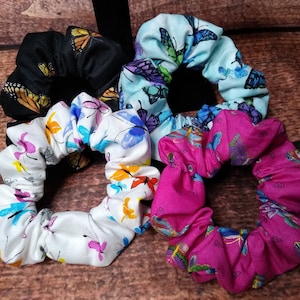 Butterfly Scrunchies/ Beautiful Colorful Butterflies/White W Colorful Butterflies/Black W Monarchs/Pink W Multi Colored/Blue W Purple Green