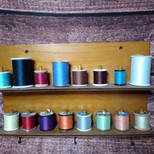 Vintage Spool Holder With 16 Spools of Thread/Homemade Spool Holder Made From Scraps and Dowels