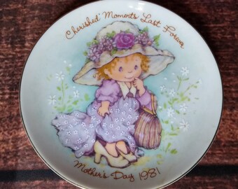 Vintage 1981 Mother's Day Plate "Cherished Moments"/Avon 5" Plate/Porcelain Plate Trimmed in 22K Gold/Decorative Plate