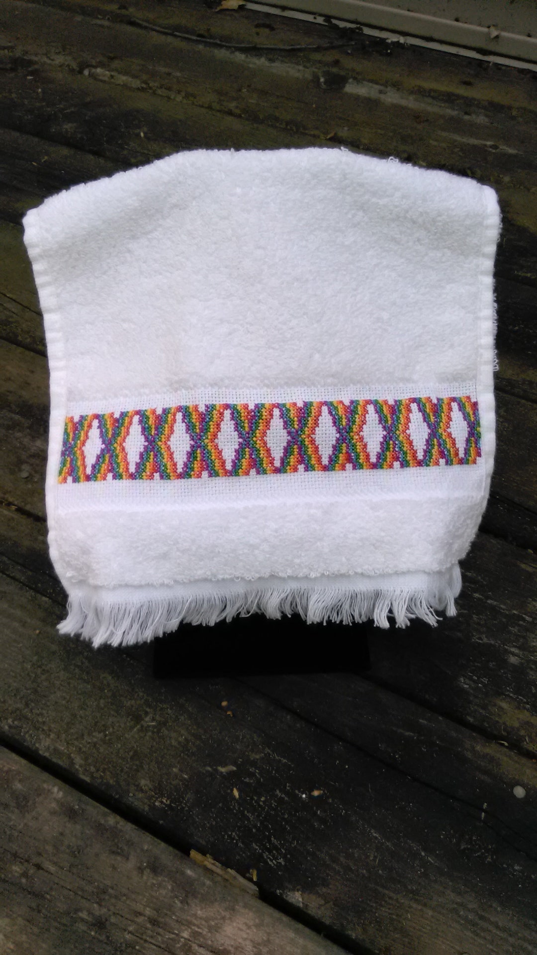 Hand Stitched Counted Cross Stitch Hand Towel/rainbow Pattern Stitched Towel Etsy