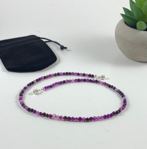 Handmade Purple Agate Stone Bead Necklace/Handcrafted Purple Agate Stone Beaded Necklace/Stone Jewelry/Purple Stone Necklace/Hot Gift!!!