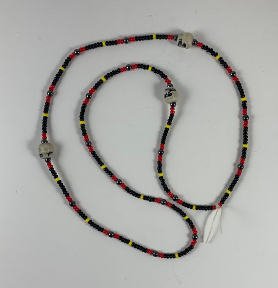 Handmade Czech Black, Red, and Yellow Seed Bead Skull Cobra Necklace/Handcrafted Unique Black, Red and Yellow Skull Seed Bead Necklace/Hot!!