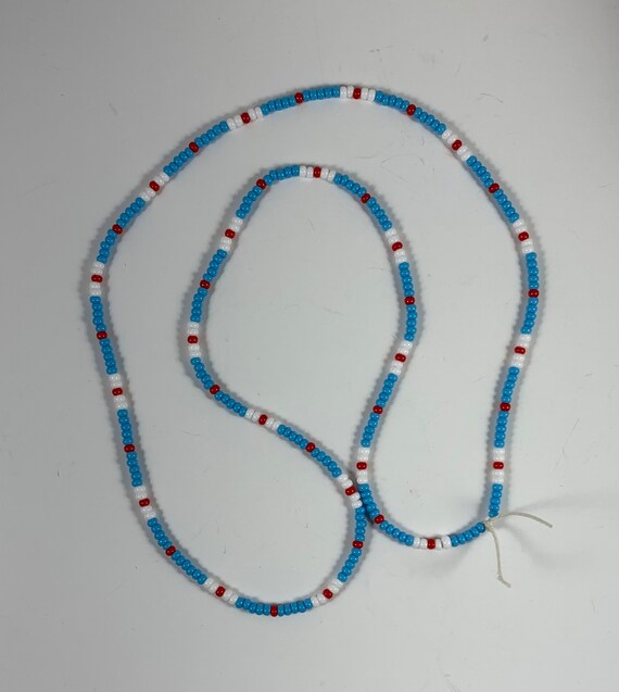 Handmade Baby Blue, Red and White Seed Bead Cobra Necklace/Handcrafted Blue, Red, and White Seed Bead Cobra Necklace/One Of A Kind/Hot Gift!