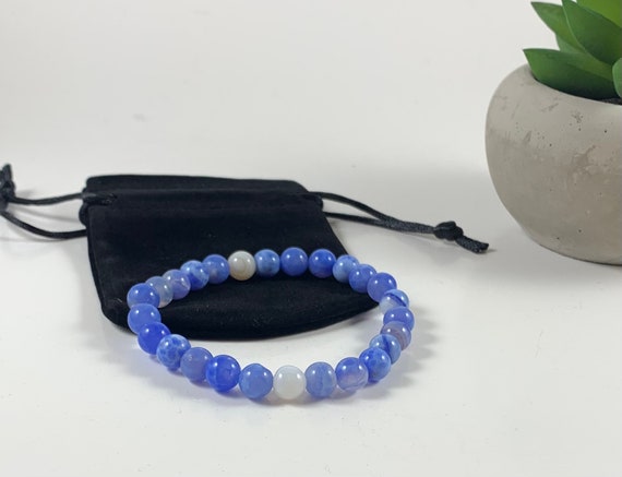Handmade Blue Fire Agate Stone Bead Elastic Stretch Bracelet/Handcrafted Blue Fire Agate Stone Beaded Bracelet/Stone Bracelet/Hot Gift!!!