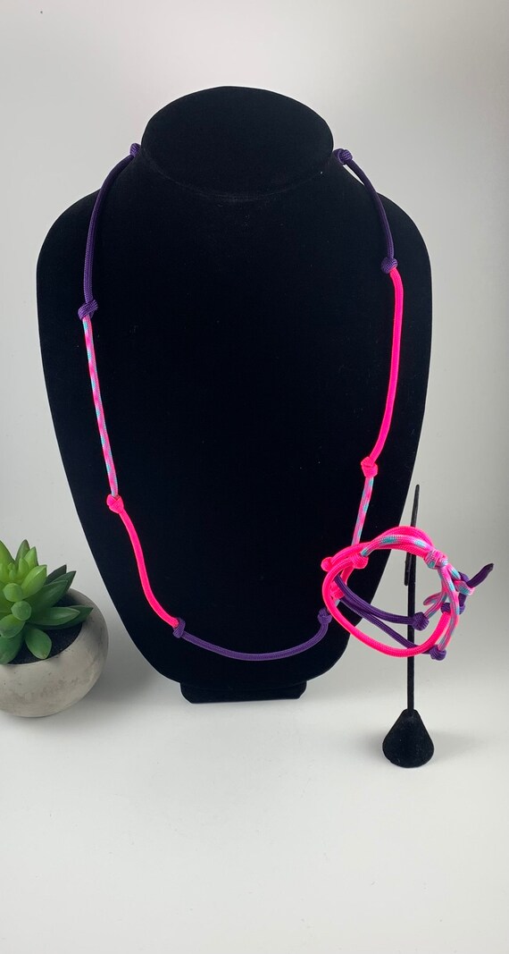 Handmade Paracord 550 Beachwear/Neon Pink, Baby Blue, and Purple 550 Parachute Paracord Knot Necklace and Bracelet Set/Hot Gift!!