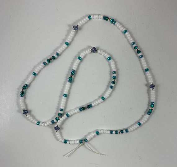 Handmade Czech White, Turquoise, and Peppermint Mix Seed Bead Cobra Necklace/Handcrafted Unique White Czech Seed Bead Cobra Necklace/Hot!!!!