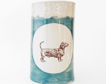 Handmade ceramic mug with dachshund