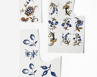 Blau Weiß Blumen Keramik Decal, Abziehbilder, Unterglasur Transfer Klein