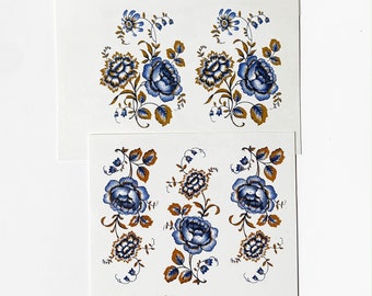 7 St. Blau Weiß Blumen Keramik Decal, Abziehbilder, Unterglasur Transfer