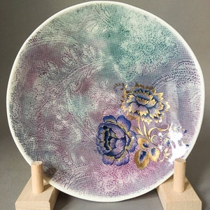 Porcelain plate with flowers, unique image 1