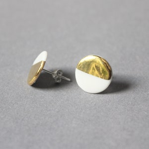 White porcelain stud earrings, small dots image 3