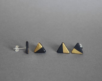 Black porcelain stud earrings, half triangles