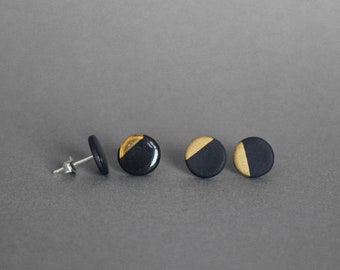 Black porcelain studs, gold-dipped dots