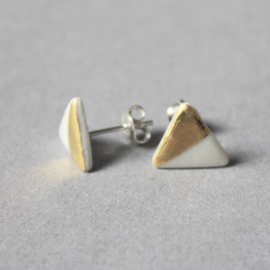 White porcelain stud earrings, half triangles image 3
