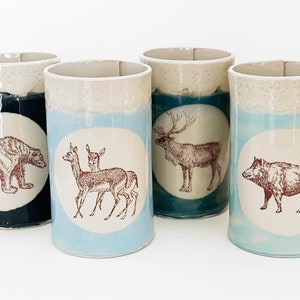 Handmade ceramic mug forest set image 1