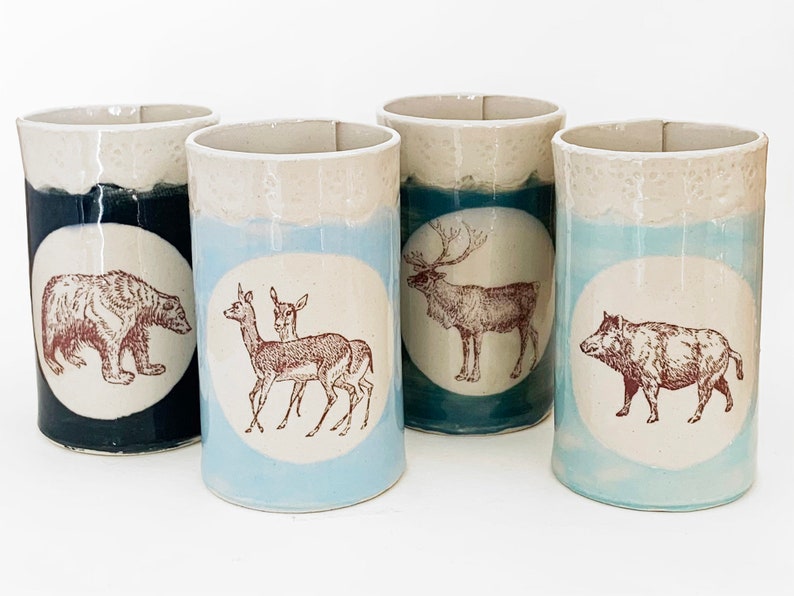 Handmade ceramic mug forest set image 1
