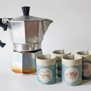 Handmade Ceramic Mugs, Mini Ship and Bike Set of 2 image 3