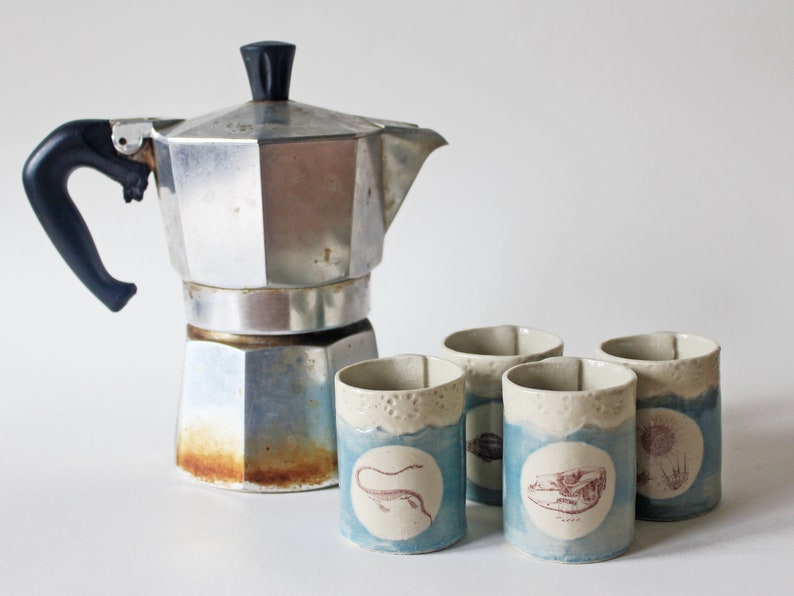 Handmade Ceramic Mugs, Mini Ship and Bike Set of 2 image 3