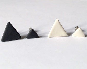 Triangular porcelain stud earrings, matte, 2 size