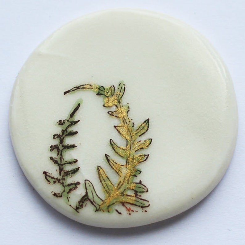 Porcelain brooch with forest fern motif image 1