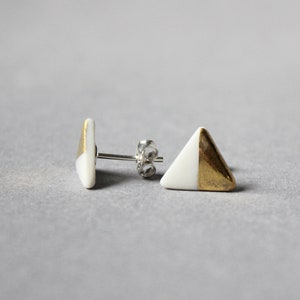 White porcelain stud earrings, half triangles image 2