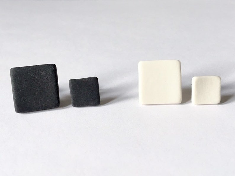 Square porcelain stud earrings, matt, 2 size image 1