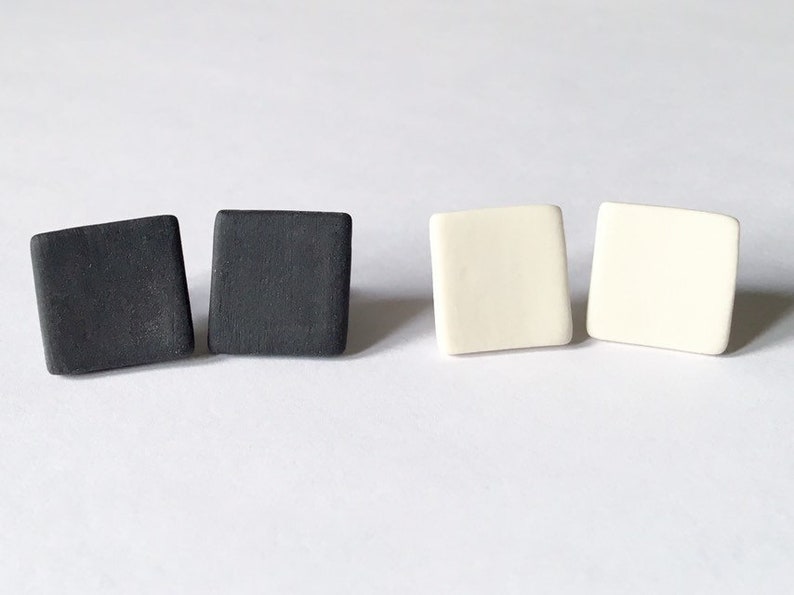 Square porcelain stud earrings, matt, 2 size image 2