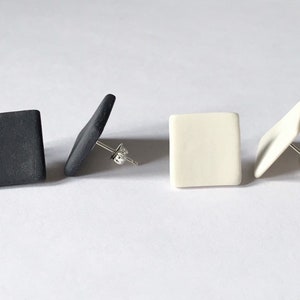 Square porcelain stud earrings, matt, 2 size image 3