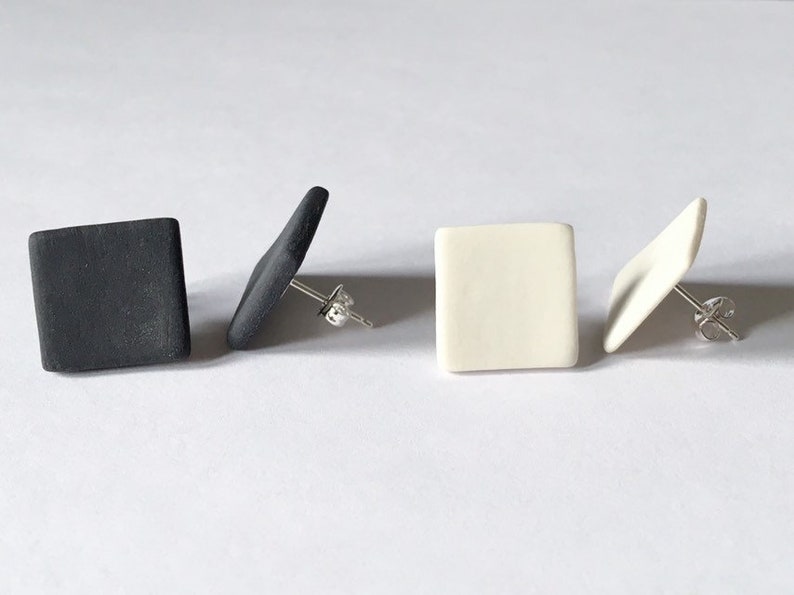 Square porcelain stud earrings, matt, 2 size image 3