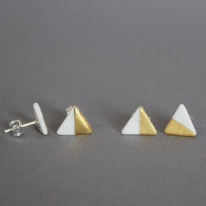 White porcelain stud earrings, half triangles image 1