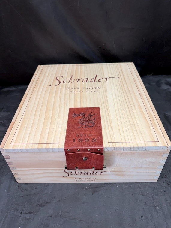 Schrader 3 btl Leather strap wood wine box