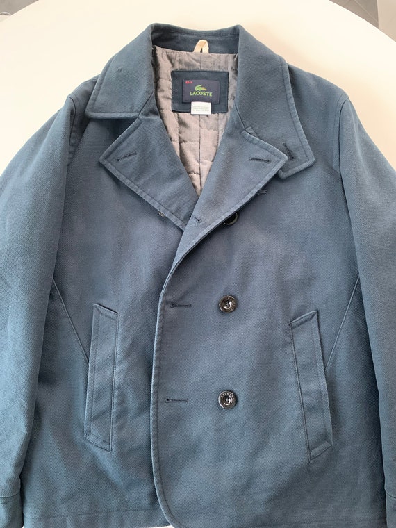 Lacoste Cotton Pea Coat Lined Navy Etsy UK