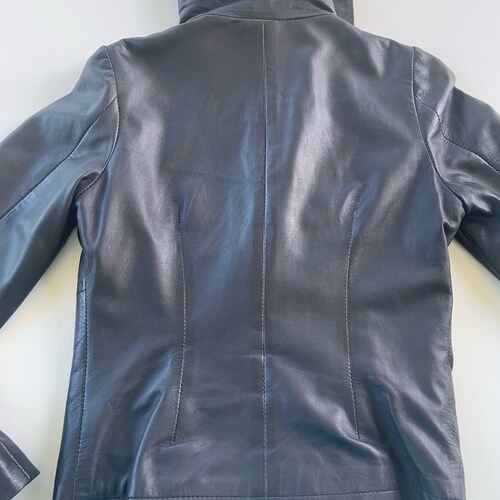 Black Asymmetrical Leather shops Jacket Fitted