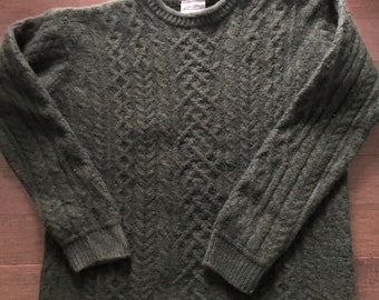 Forest Green Aran Wool Sweater S-M
