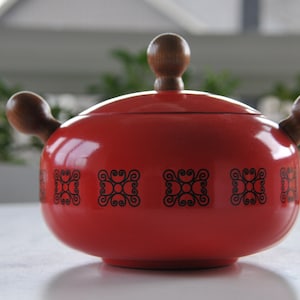 Japanese red enamel fondue pot
