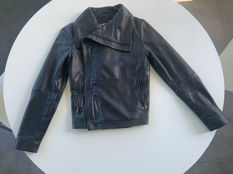 Black Asymmetrical Leather shops Jacket Fitted