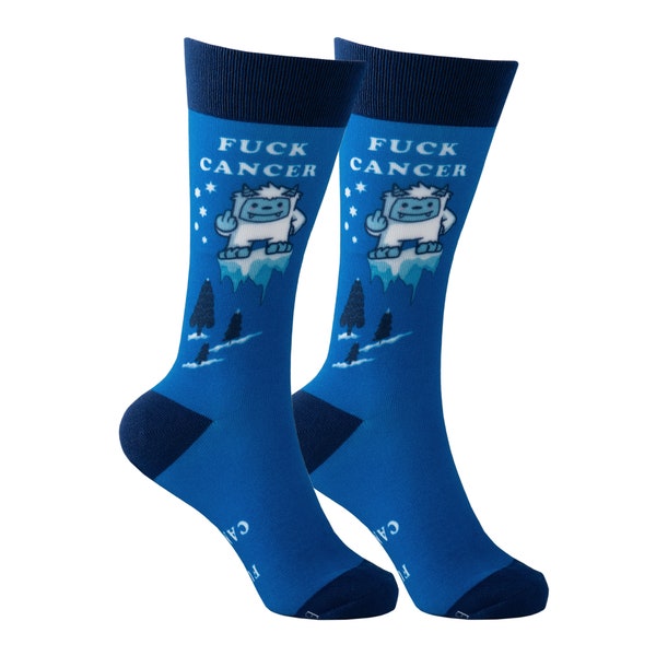 Fuck Cancer Novelty Sock - Blue Yeti - Survivant du cancer conçu et possédé