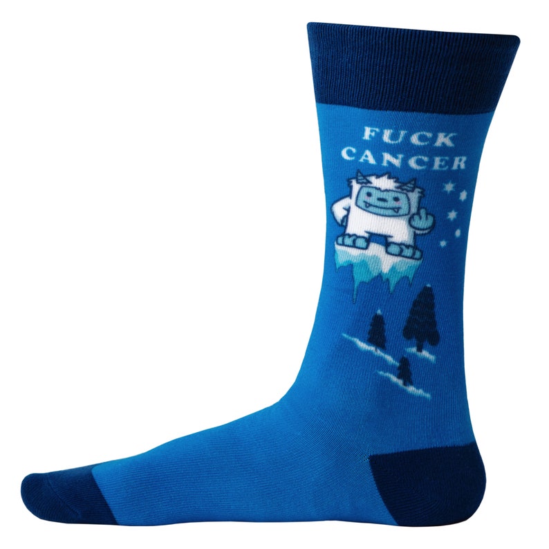 Fuck Cancer Novelty Sock Blue Yeti Cancer Survivor Designed & Owned Etsy