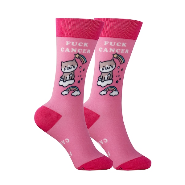 Fuck Cancer Novelty Sock - Pink Cat - Cancer Survivor Designed & Owned