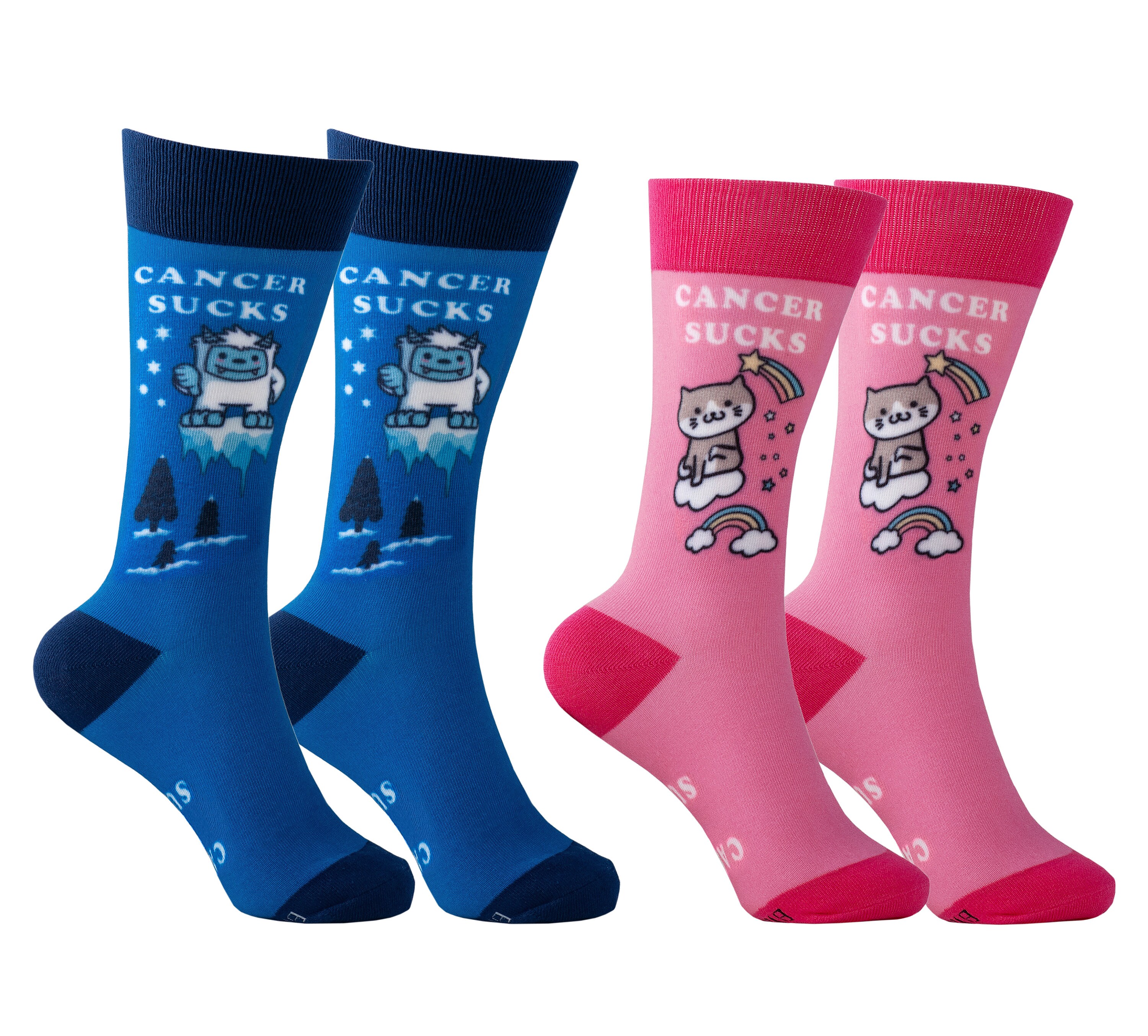 2 Pack Cancer Sucks Novelty Sock Blue/pink Cancer Survivor Designed