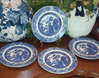 4 Bread and Butter Plates,EIT,English Ironstone Transferware,Blue Willow,blue and white porcelain,English blue willow,English blue and white