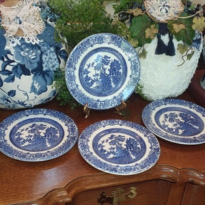 4 Bread and Butter Plates,EIT,English Ironstone Transferware,Blue Willow,blue and white porcelain,English blue willow,English blue and white