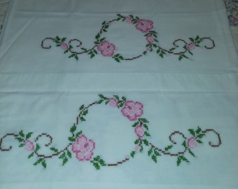 Pair of Cross Stitched Pillowcases