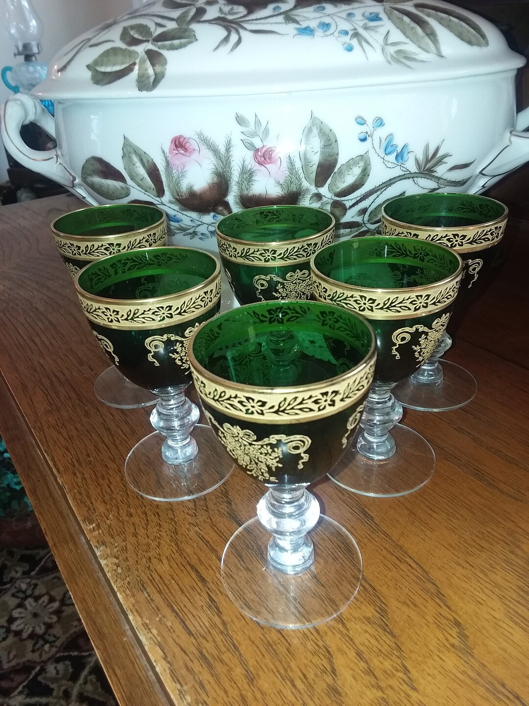 Set of 6 Tiffin Melrose Green Claret Wine/wine Glassestiffin Etsy