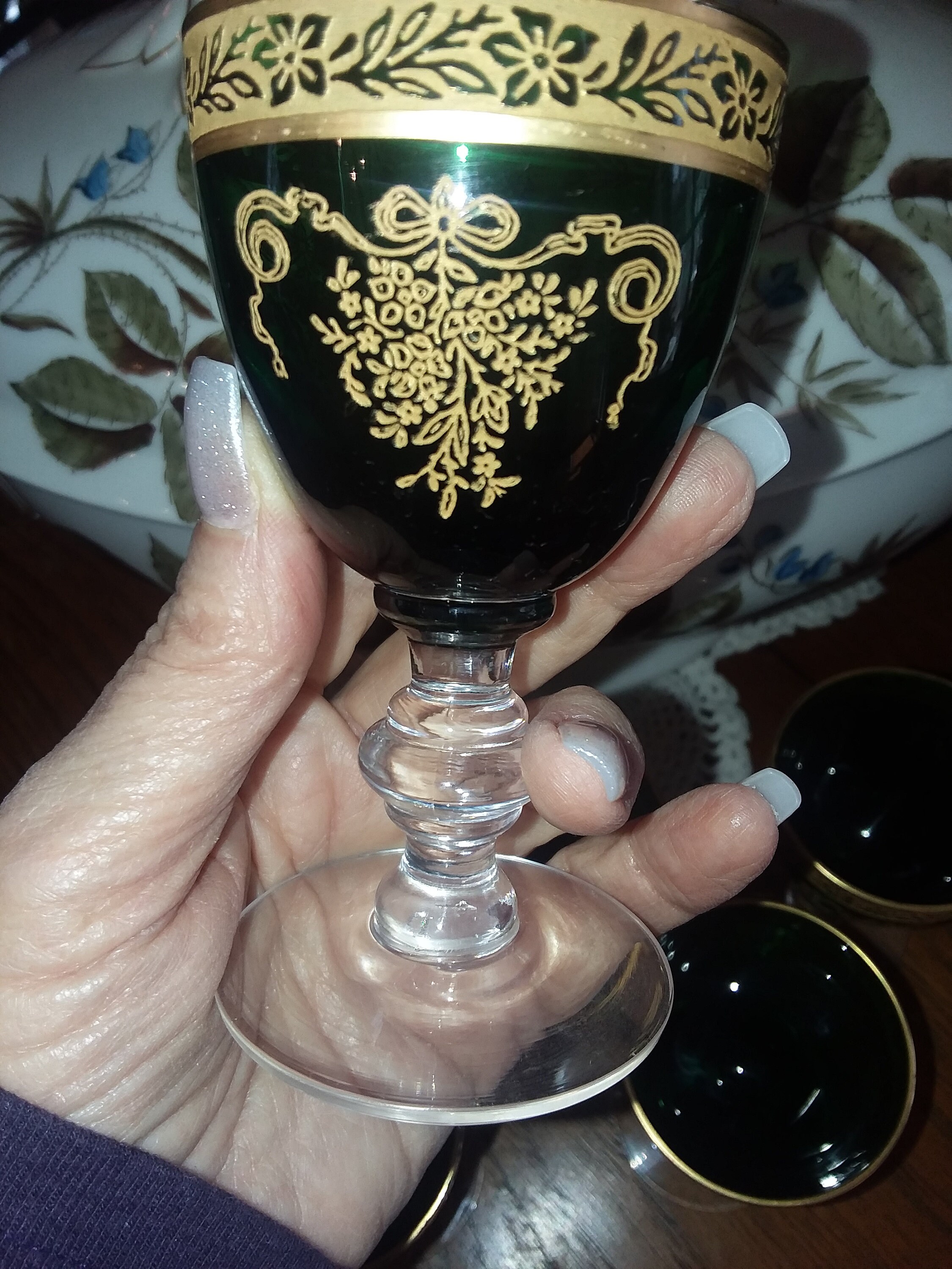 Set of 6 Tiffin Melrose Green Claret Wine/wine Glassestiffin Etsy