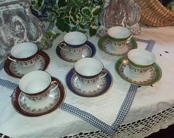 Miniature Teacups and Saucers from Istanbul,Set of 6,Istanbul miniature cups and saucers,miniature Istanbul cups and saucers