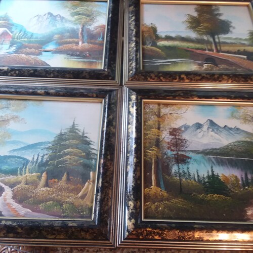Set of 4 unsigned landscape paintings shops from Germany,German Landscape Paintings,Oil or Acrylic Painting,Set of 4 Paintings