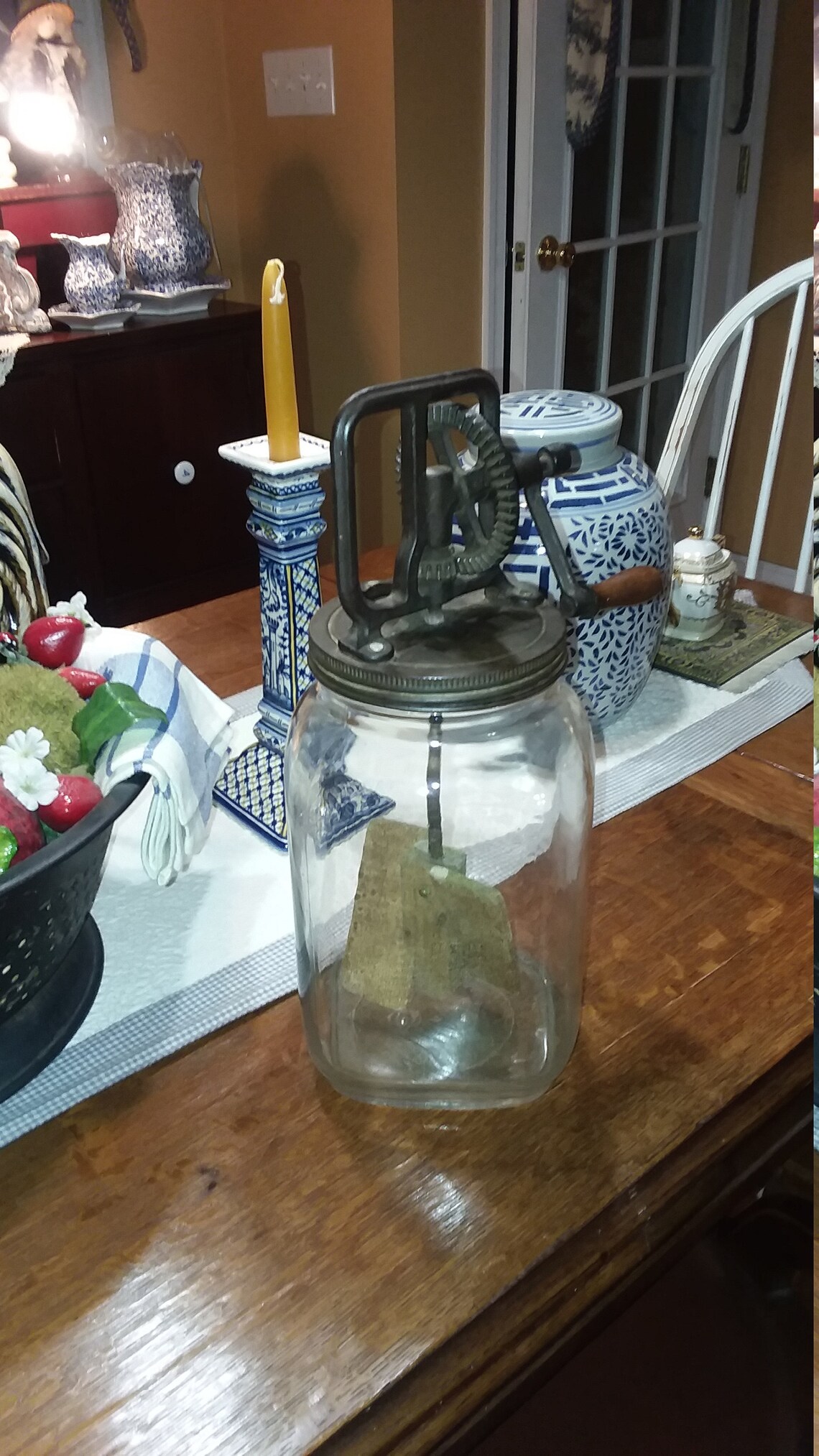 Old Glass Jar Butter Churn With Wooden Paddle Etsy