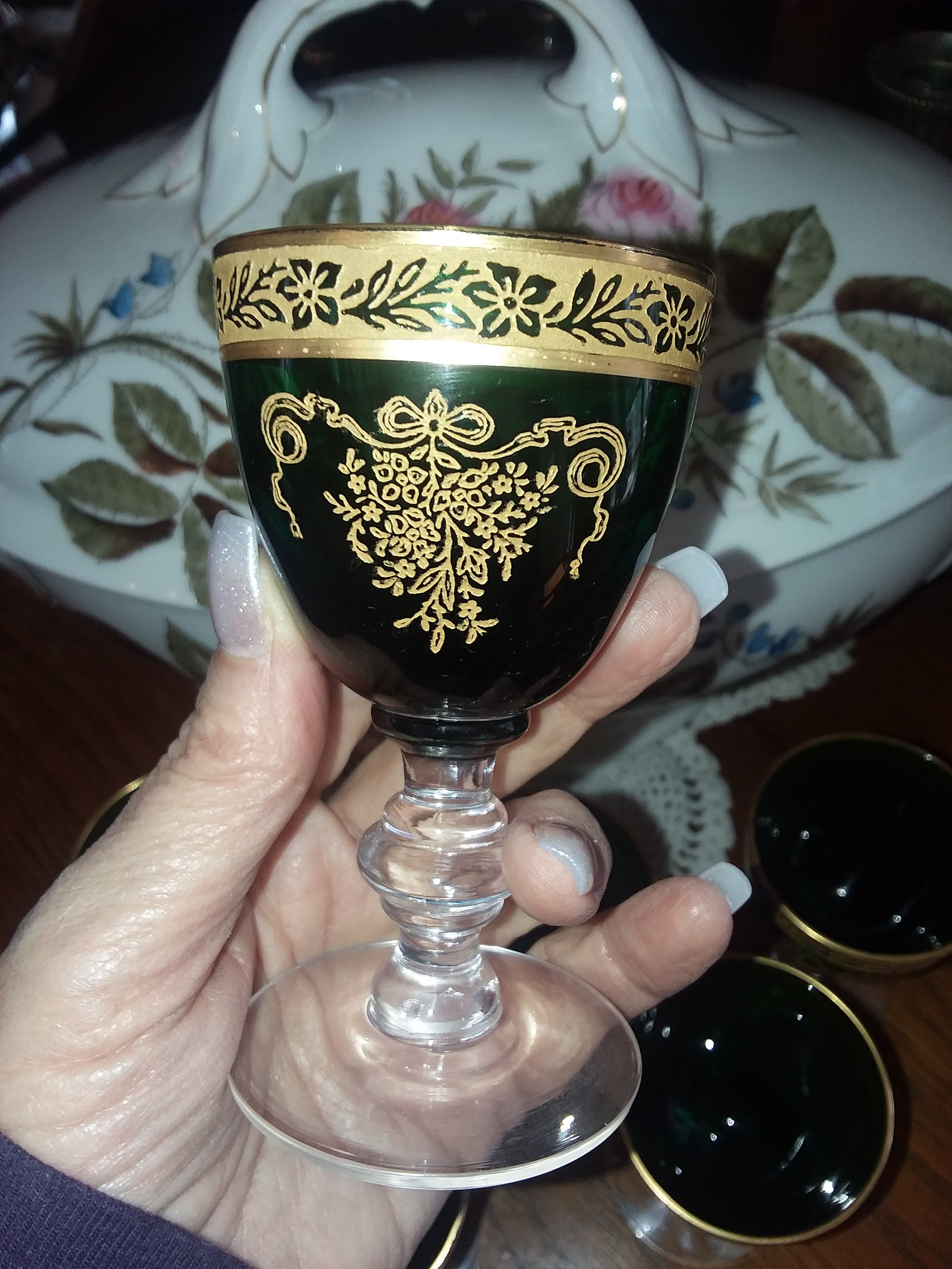 Set of 6 Tiffin Melrose Green Claret Wine/wine Glassestiffin Etsy